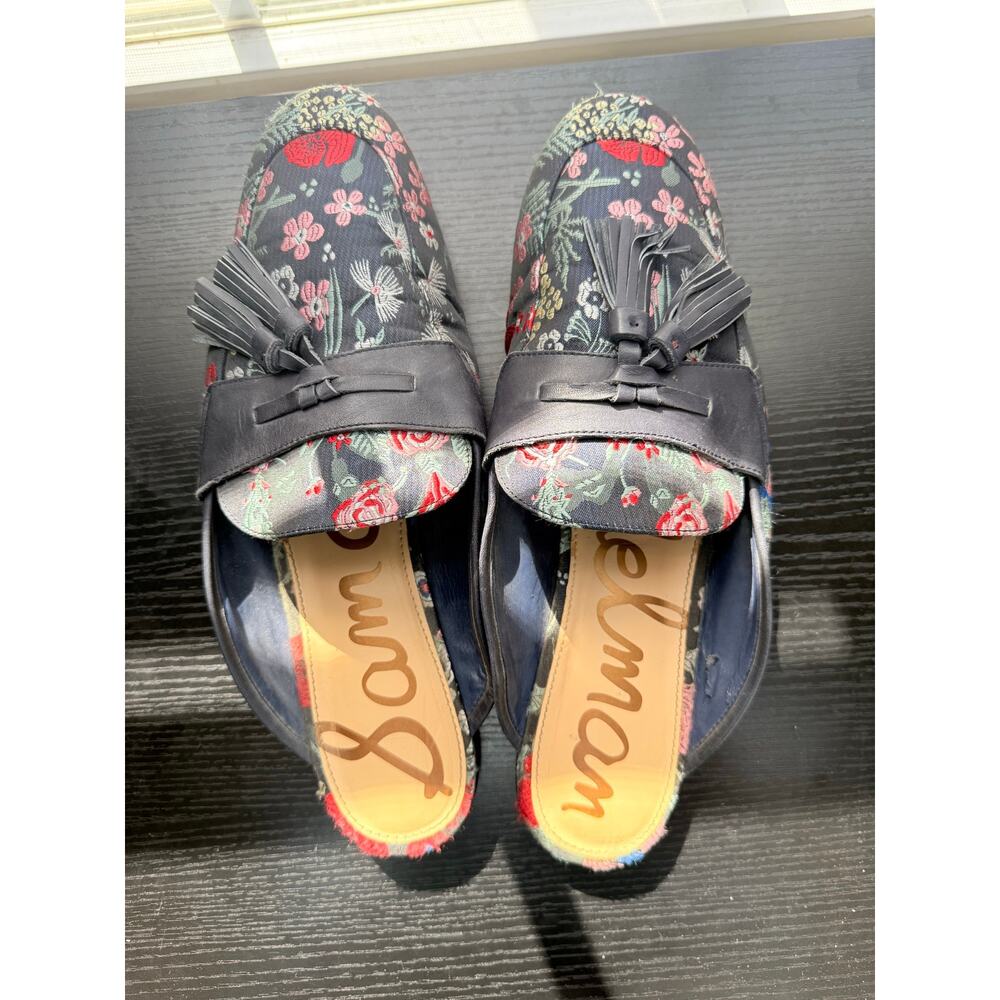 Sam Edelman Floral Embroidered Mule Loafers Tassel Slip On Men’s Size 11 Black - Picture 3 of 8